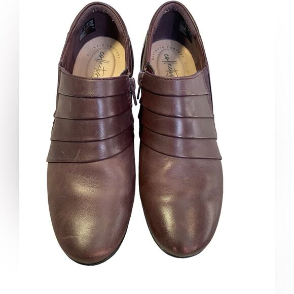Clarks collection Emslie Guide size 8 low block comfort heel Burgundy brown hue - Picture 1 of 9